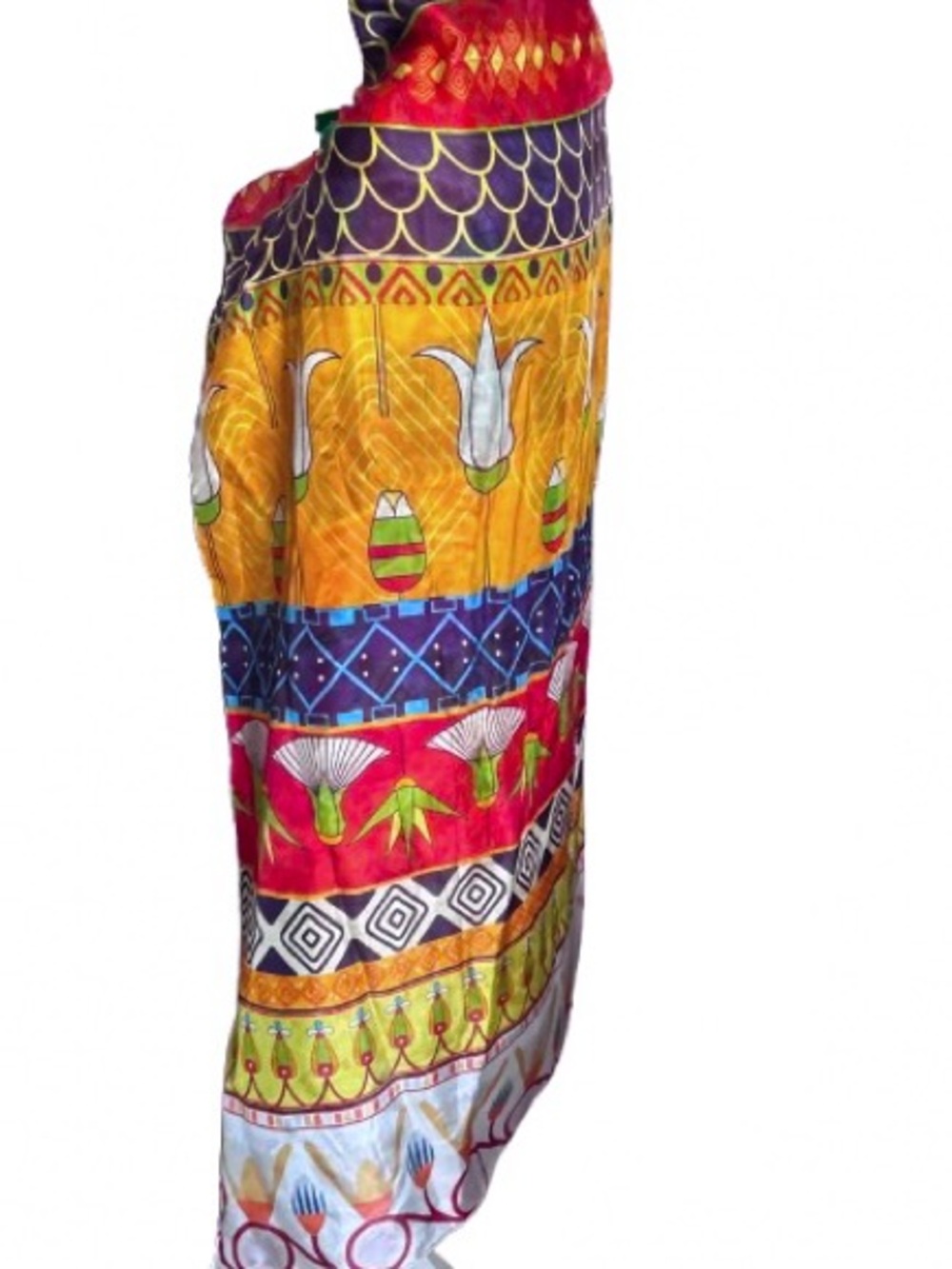 Handmade Large Bohemian Art Deco 100 Silk Scarf Boho Floral Wrap Shawl Patchwork - Picture 11 of 13